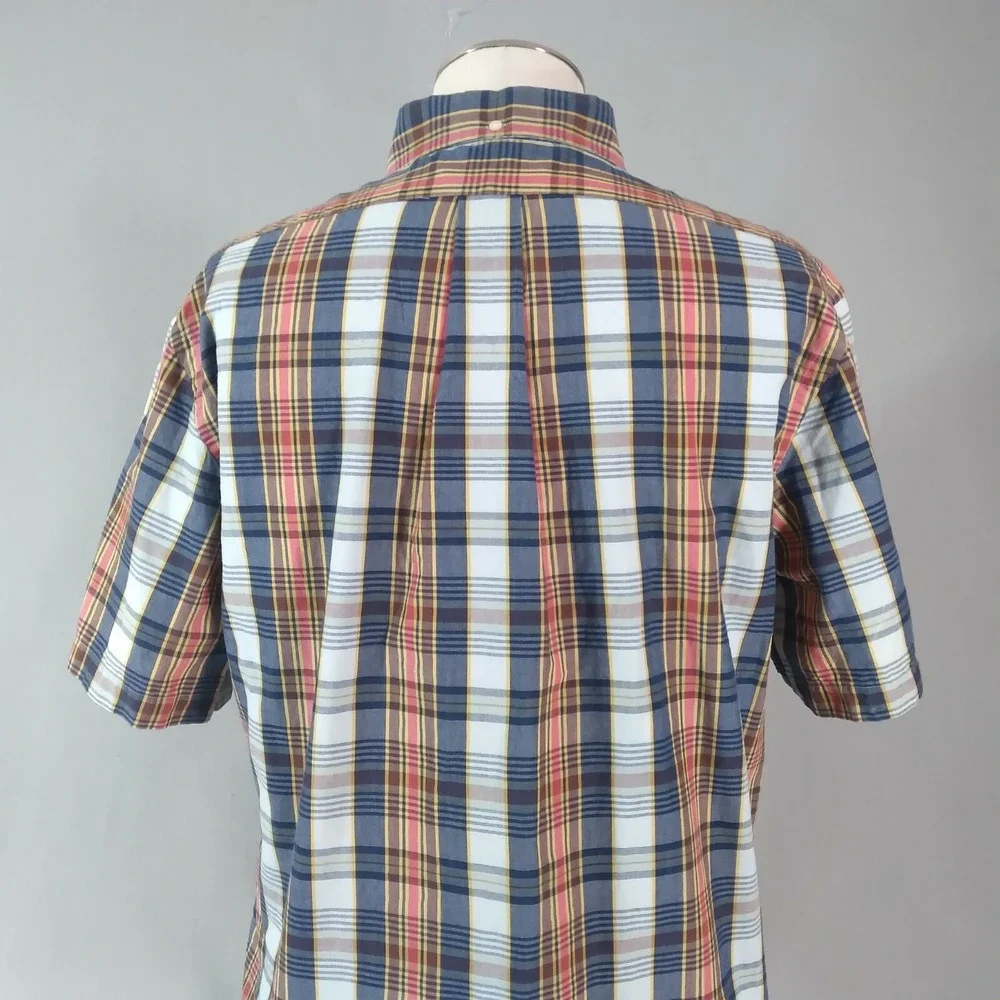 Ralph Lauren shirt mens large blue plaid shorts sleeve cotton Preppy retro